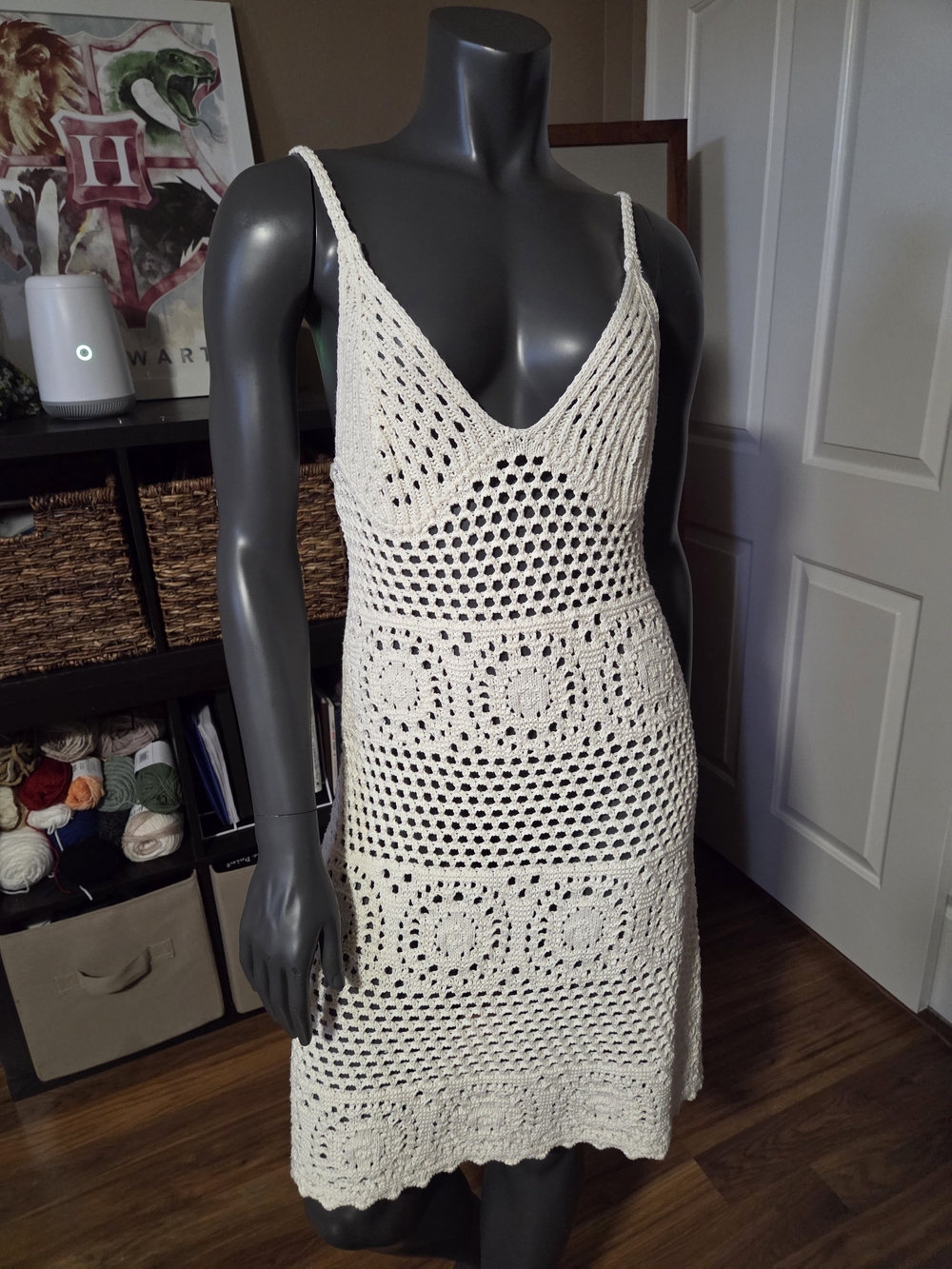 Aerie Cream Crochet Knit Dress